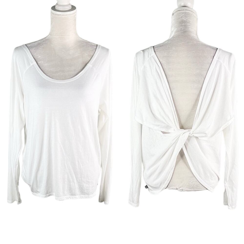 Fabletics Aviana Top White XL Long Sleeve Twist Back Detail Relaxed New